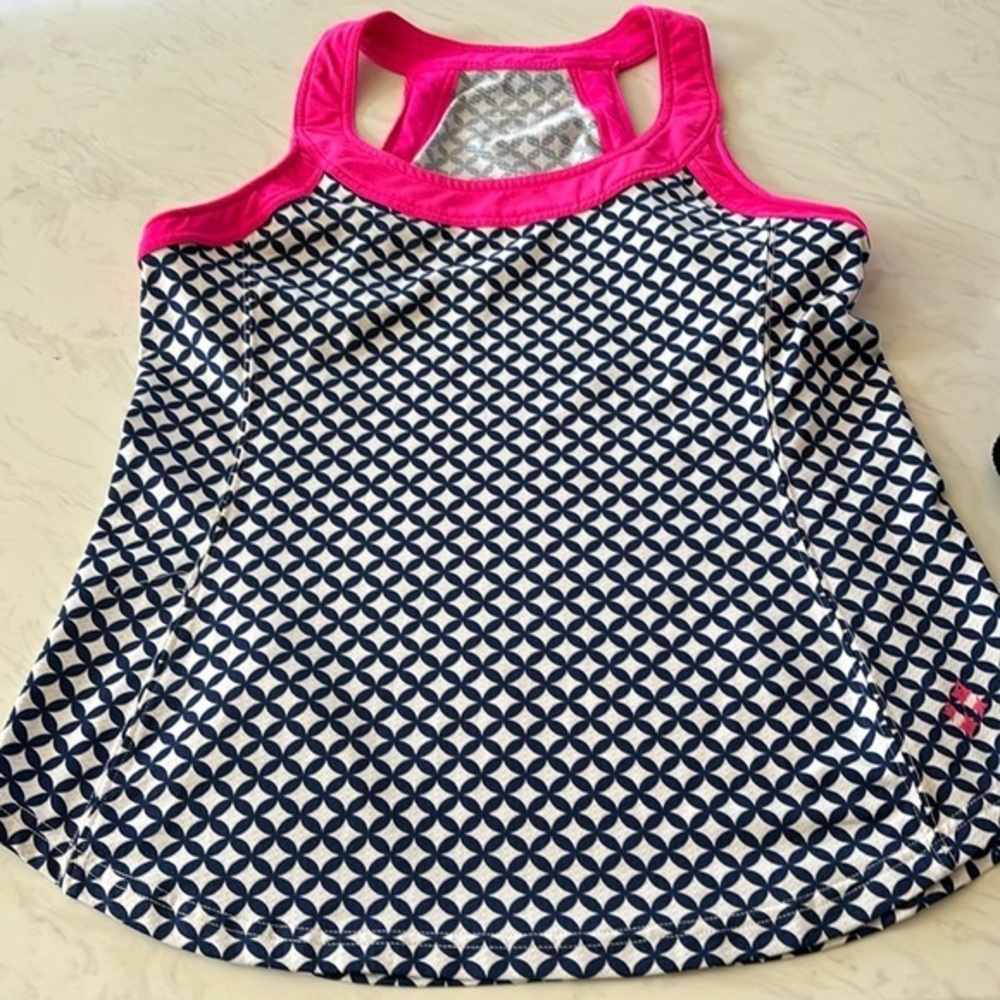 Jofit Navy Geometric Tank with Pink Trim